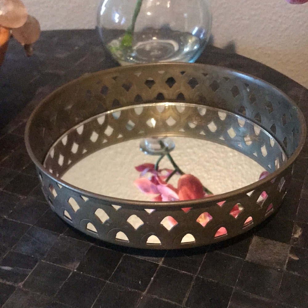 Vintage decorative brass and mirror tray